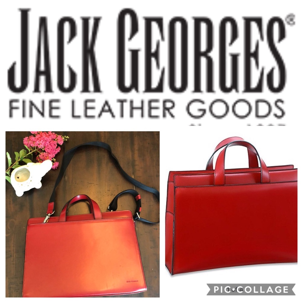 Red leather laptop tote w/removable strap 👜